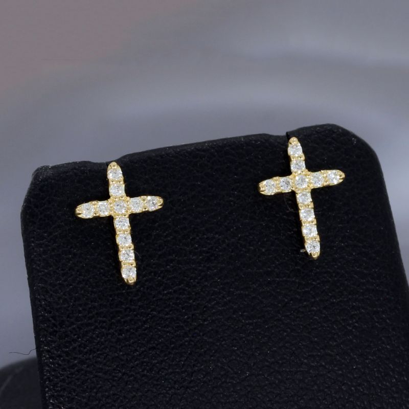 Wert 1550 € Brillant Kreuz Ohrringe (0,18 carat) in 750er 18 K Gelbgold - H1555
