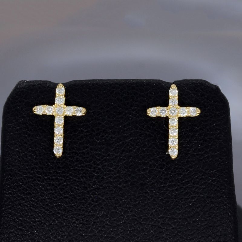 Wert 1550 € Brillant Kreuz Ohrringe (0,18 carat) in 750er 18 K Gelbgold - H1555