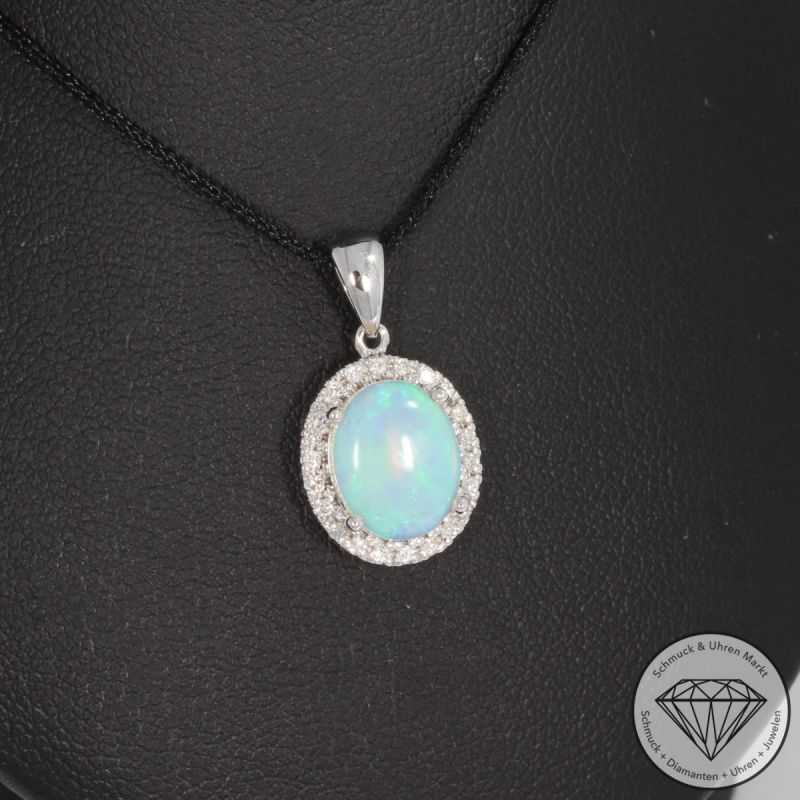 Wert 1480 € Brillant Opal Anhänger in 585er 14 K Weißgold - 88135