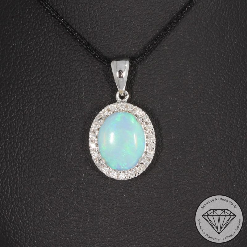 Wert 1480 € Brillant Opal Anhänger in 585er 14 K Weißgold - 88135
