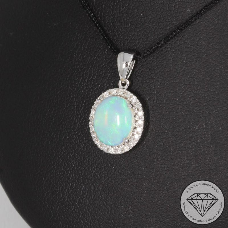 Wert 1480 € Brillant Opal Anhänger in 585er 14 K Weißgold - 88135