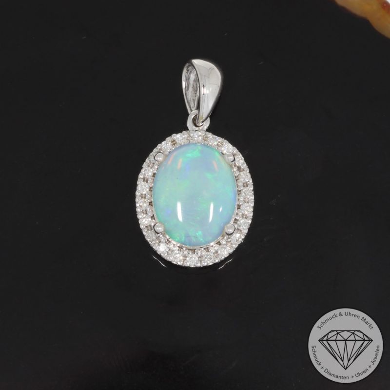 Wert 1480 € Brillant Opal Anhänger in 585er 14 K Weißgold - 88135