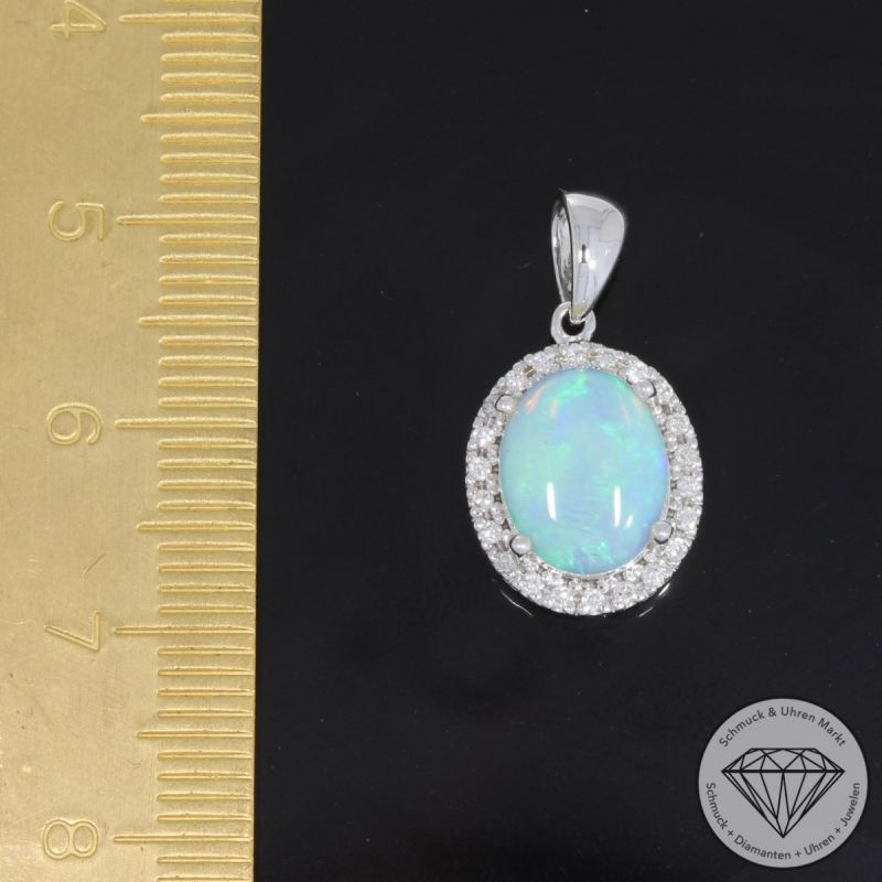 Wert 1480 € Brillant Opal Anhänger in 585er 14 K Weißgold - 88135