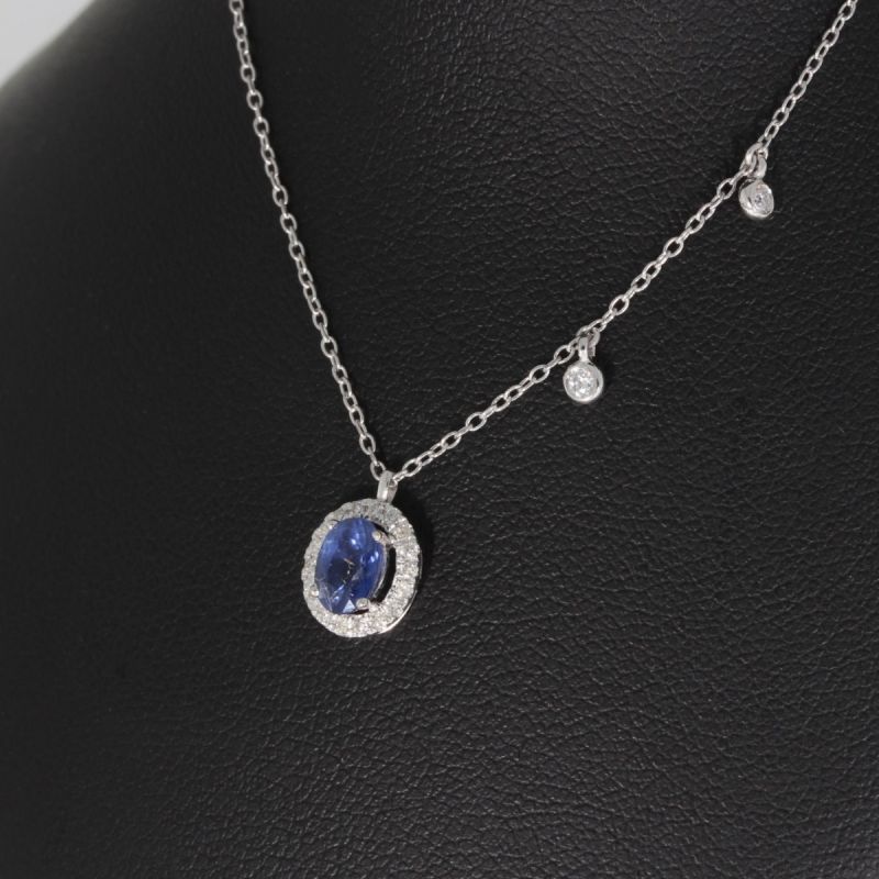 Wert 1290 € Brillant Saphir Anhänger & Kette in 750er 18 K Weißgold - H1537