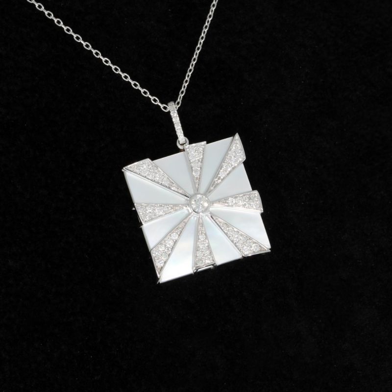 Wert 1350 € Brillant Perlmutt Anhänger & Kette in 585er 14 K Weißgold - 88296