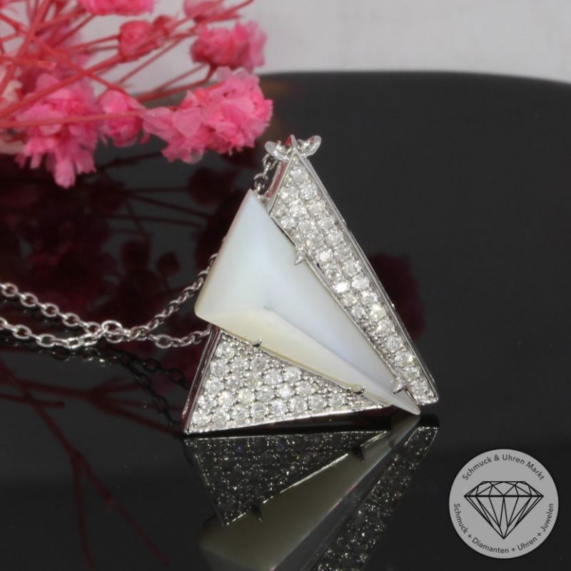 Wert 1010 € Brillant Perlmutt Collier in 585er 14 K Weißgold - H1625