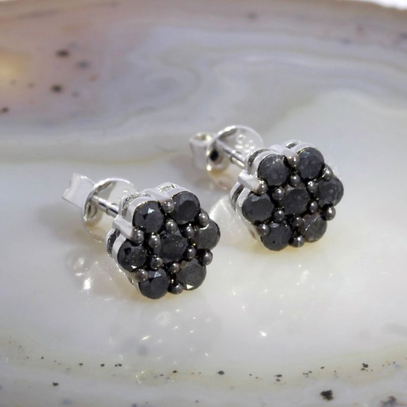 Sale! Wert 1340 € schwarze Diamant Ohrringe (0,87 carat) in 585er 14 K Weißgold - H1490