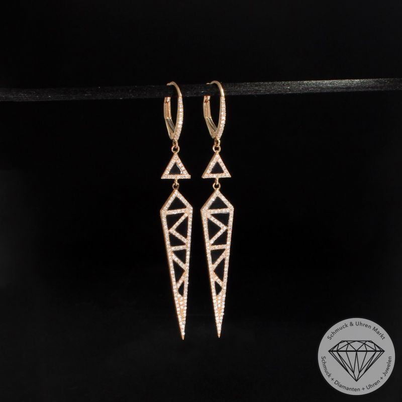 Wert 7250 € Diamant Onyx Ohrringe in 585er 14 K Roségold - 88548