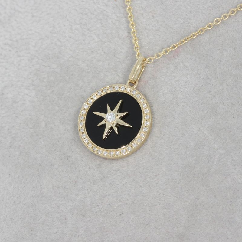 Wert 1750 € Brillant Onyx Anhänger & Kette in 585er 14 K Gelbgold - H1673