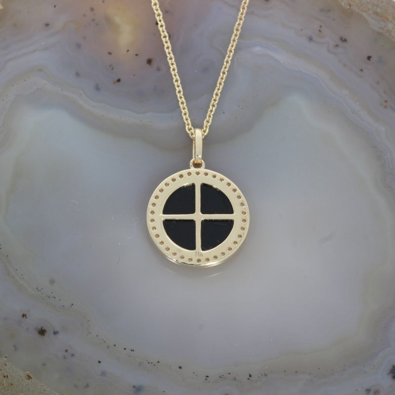 Wert 1750 € Brillant Onyx Anhänger & Kette in 585er 14 K Gelbgold - H1673