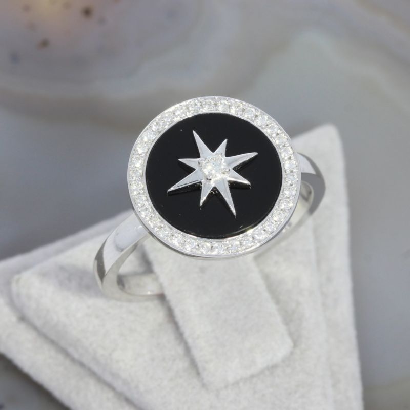 Wert 1890 € Brillant Onyx Ring in 585er 14 K Weißgold - 88635