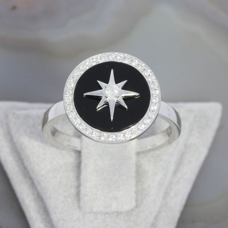 Wert 1890 € Brillant Onyx Ring in 585er 14 K Weißgold - 88635