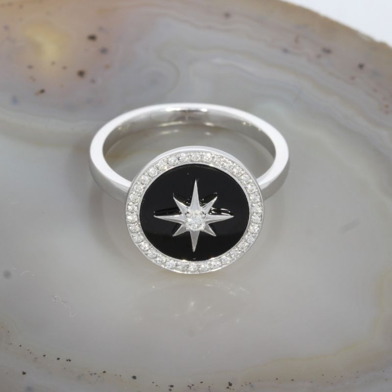 Wert 1890 € Brillant Onyx Ring in 585er 14 K Weißgold - 88635