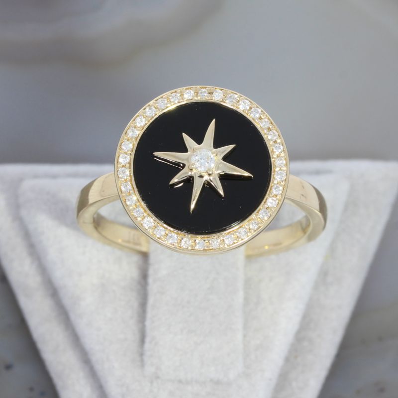 Wert 1890 € Brillant Onyx Ring in 585er 14 K Gelbgold - 88636