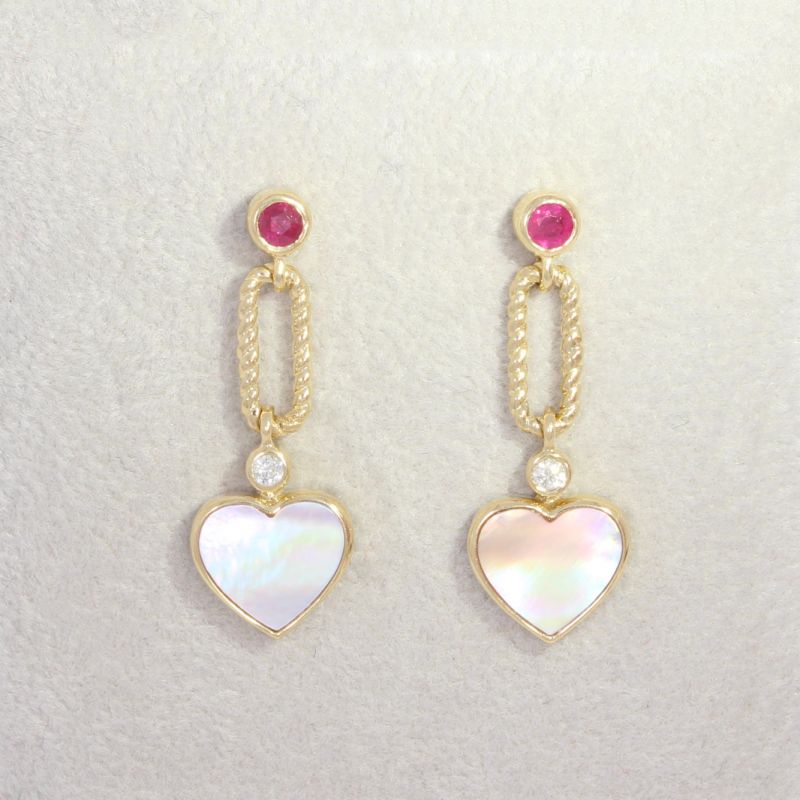 Wert 1650 € Brillant Rubin Muschelkern Ohrringe in 585er 14 K Gelbgold - H1499