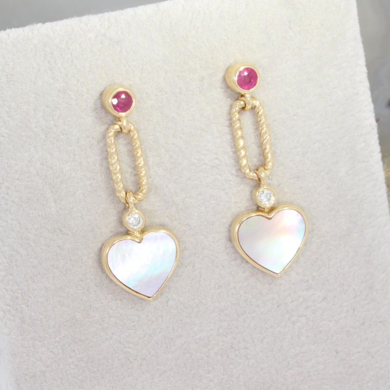 Wert 1650 € Brillant Rubin Muschelkern Ohrringe in 585er 14 K Gelbgold - H1499