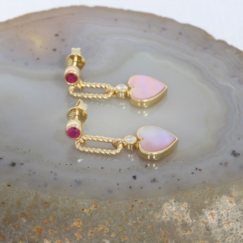 Wert 1650 € Brillant Rubin Muschelkern Ohrringe in 585er 14 K Gelbgold - H1499