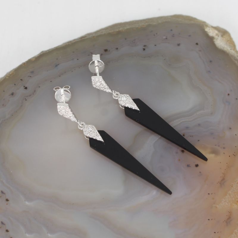 Wert 1390 € Brillant Onyx Ohrringe in 585er 14 K Weißgold - H729