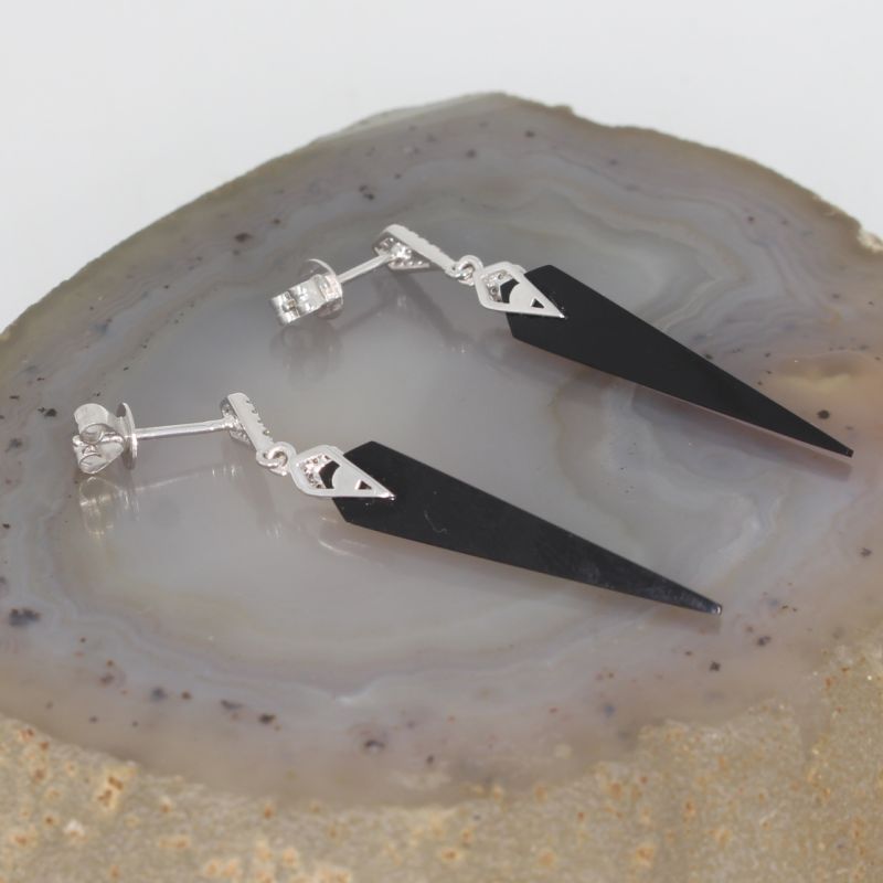 Wert 1390 € Brillant Onyx Ohrringe in 585er 14 K Weißgold - H729