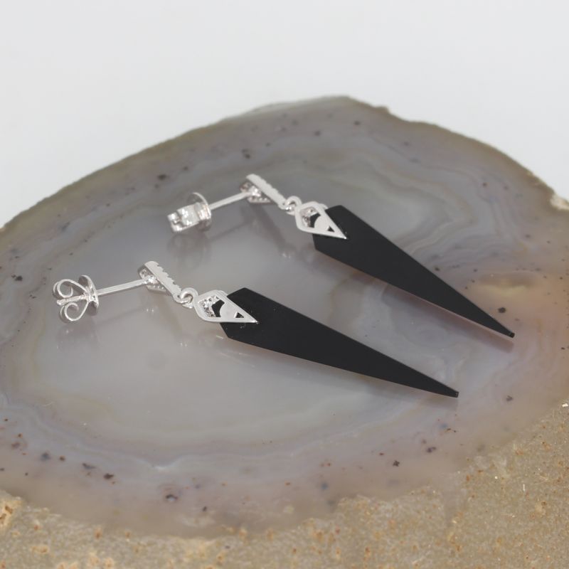 Wert 1390 € Brillant Onyx Ohrringe in 585er 14 K Weißgold - H729