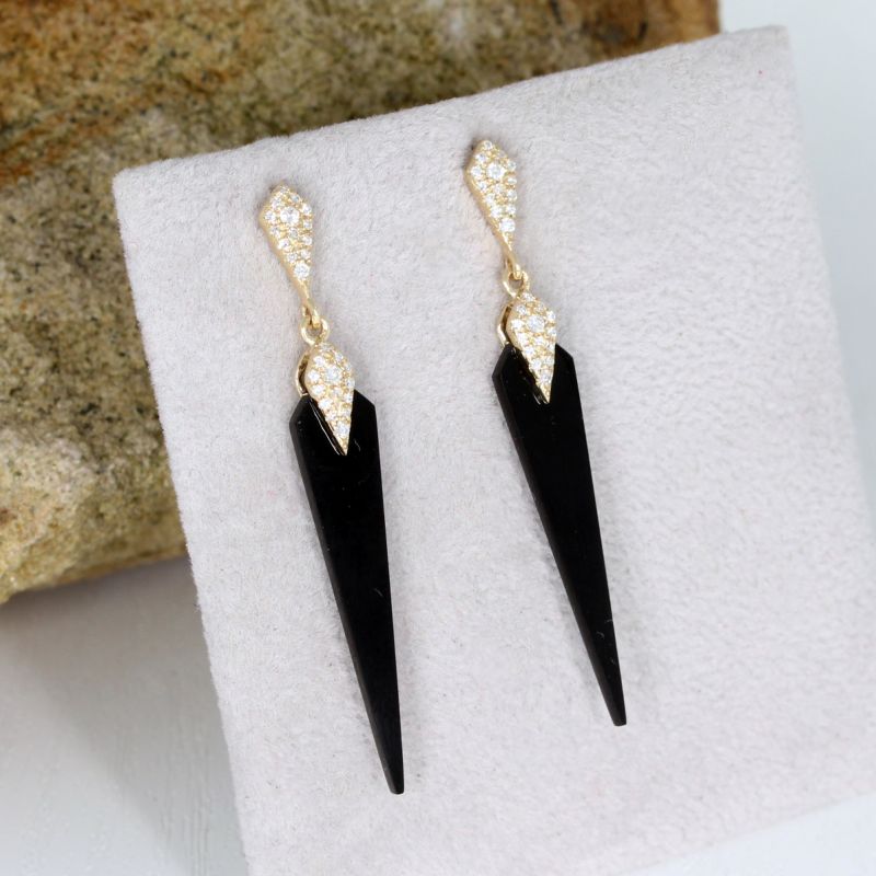 Wert 1390 € Brillant Onyx Ohrringe in 585er 14 K Gelbgold - H728