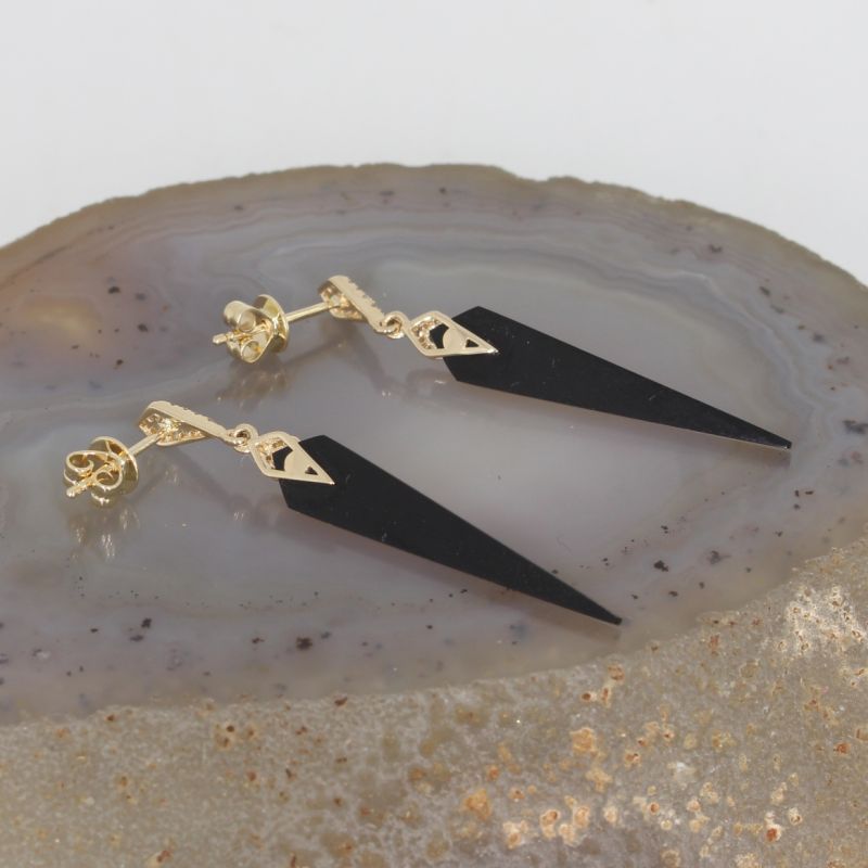 Wert 1390 € Brillant Onyx Ohrringe in 585er 14 K Gelbgold - H728
