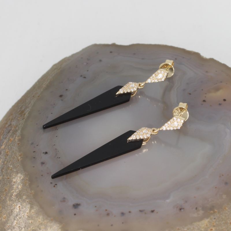 Wert 1390 € Brillant Onyx Ohrringe in 585er 14 K Gelbgold - H728