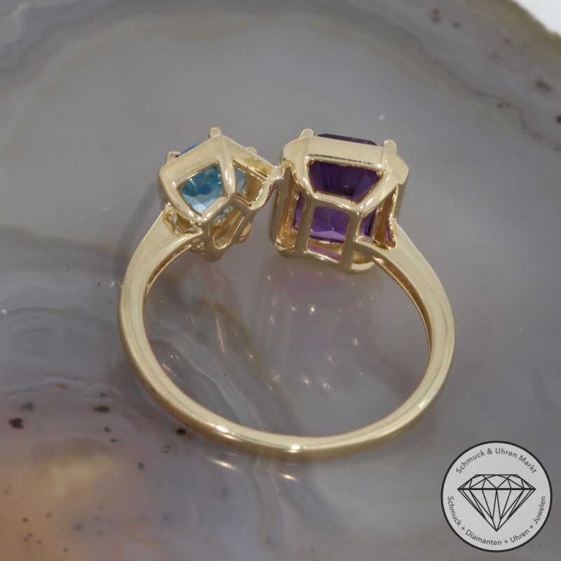Wert 1150 € Amethyst Topas Ring 585er/14 Karat Gelb Gold Größe 55 – 88778