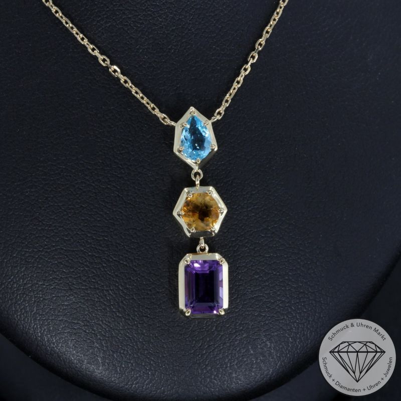Wert 1390 € Farbedelstein Collier in 585er 14 K Gelbgold - 88781