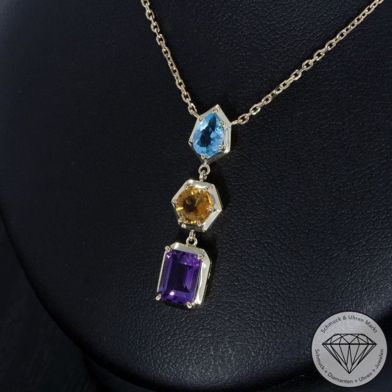 Wert 1390 € Farbedelstein Collier in 585er 14 K Gelbgold - 88781