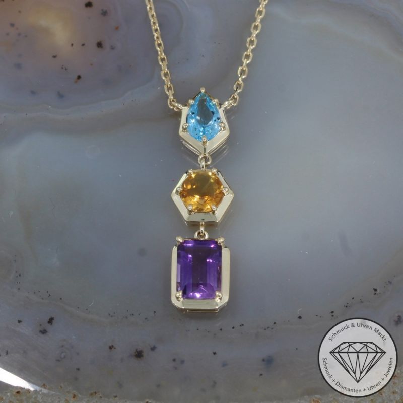 Wert 1390 € Farbedelstein Collier in 585er 14 K Gelbgold - 88781