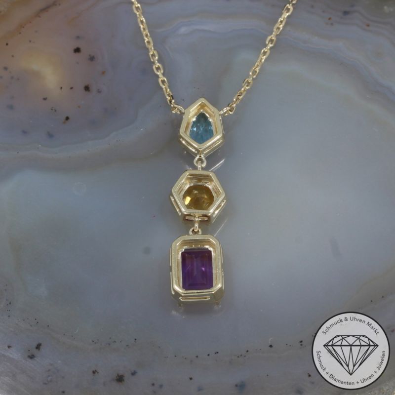 Wert 1390 € Farbedelstein Collier in 585er 14 K Gelbgold - 88781