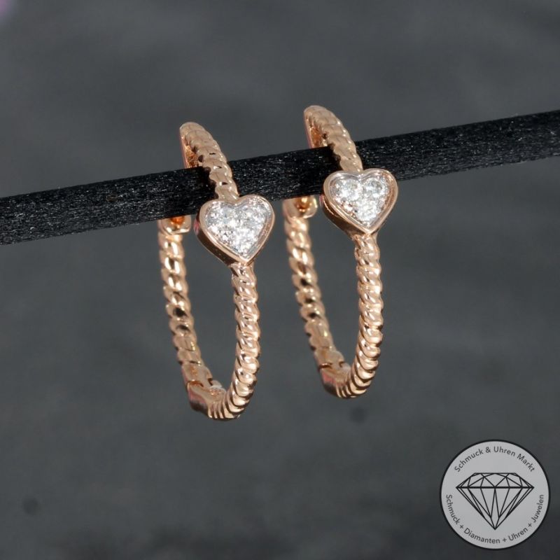 Wert 990 € Brillant Creolen Herz in 585er 14 K Roségold - H1605