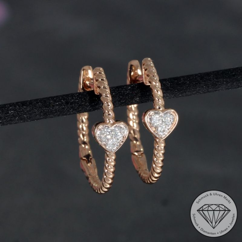 Wert 990 € Brillant Creolen Herz in 585er 14 K Roségold - H1605