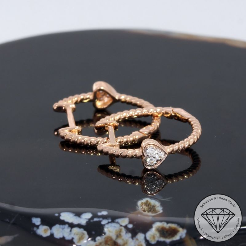 Wert 990 € Brillant Creolen Herz in 585er 14 K Roségold - H1605