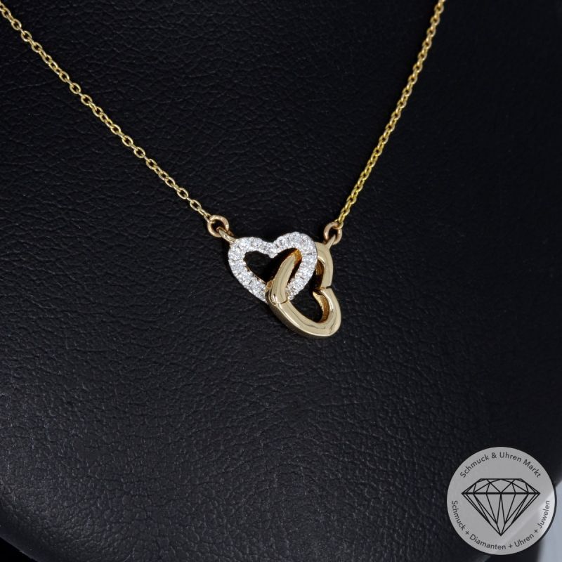 Wert 750 € Brillant Herz Collier (0,06 carat) in 585er 14 K Gelbgold - H1617
