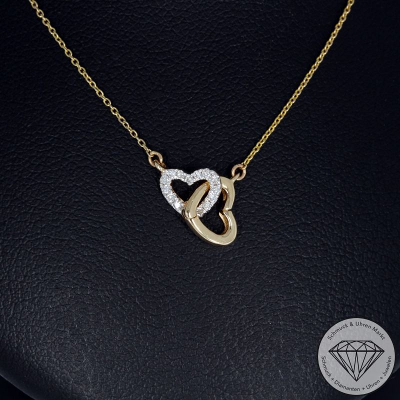 Wert 750 € Brillant Herz Collier (0,06 carat) in 585er 14 K Gelbgold - H1617