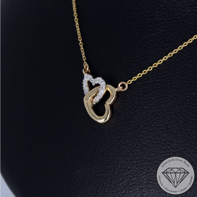 Wert 750 € Brillant Herz Collier (0,06 carat) in 585er 14 K Gelbgold - H1617