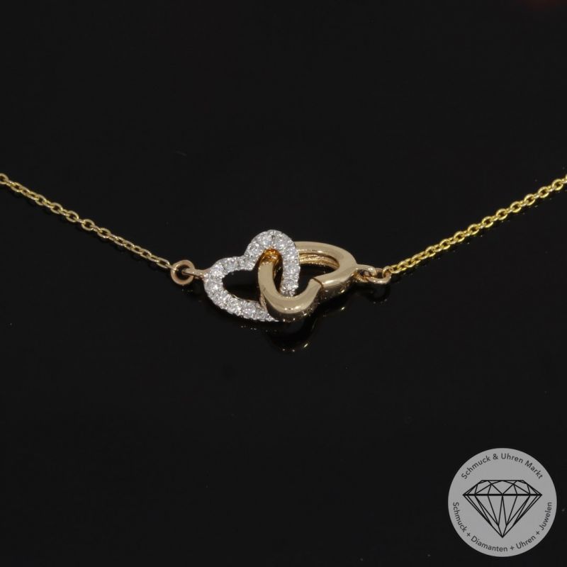 Wert 750 € Brillant Herz Collier (0,06 carat) in 585er 14 K Gelbgold - H1617