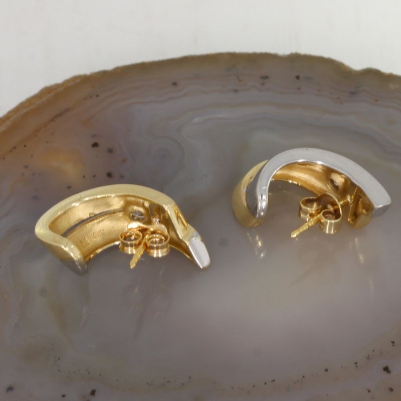 Wert 860 € Bicolor Halb Creolen mit Zirkonia 585er/14 Karat Gelb und Weiß Gold – 89217