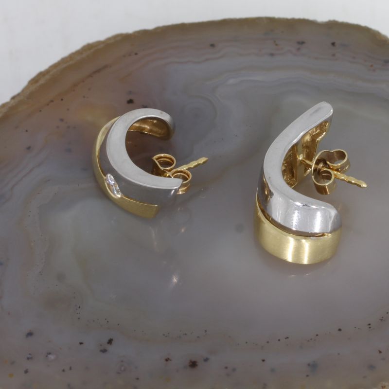 Wert 860 € Bicolor Halb Creolen mit Zirkonia 585er/14 Karat Gelb und Weiß Gold – 89217