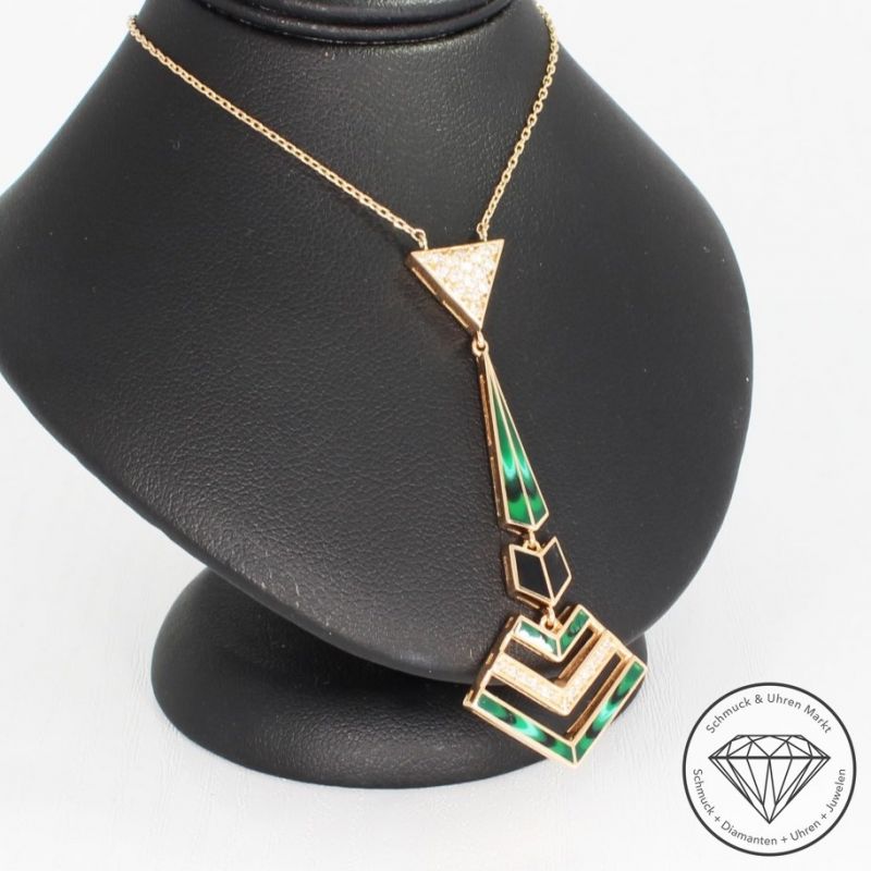Wert 4450 € Brillant Emaille Collier in 585er 14 K Rosegold - 89278