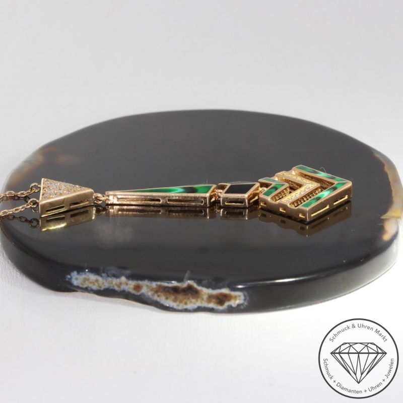 Wert 4450 € Brillant Emaille Collier in 585er 14 K Rosegold - 89278