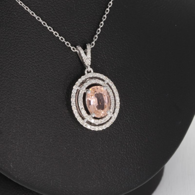 Wert 2590 € Brillant Morganit Anhänger & Kette in 585er 14 K Weißgold - 89280