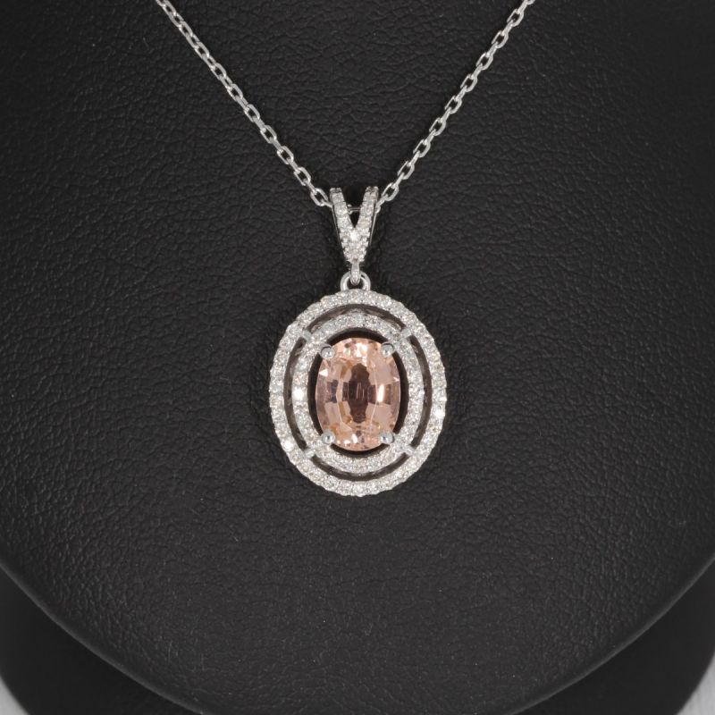 Wert 2590 € Brillant Morganit Anhänger & Kette in 585er 14 K Weißgold - 89280