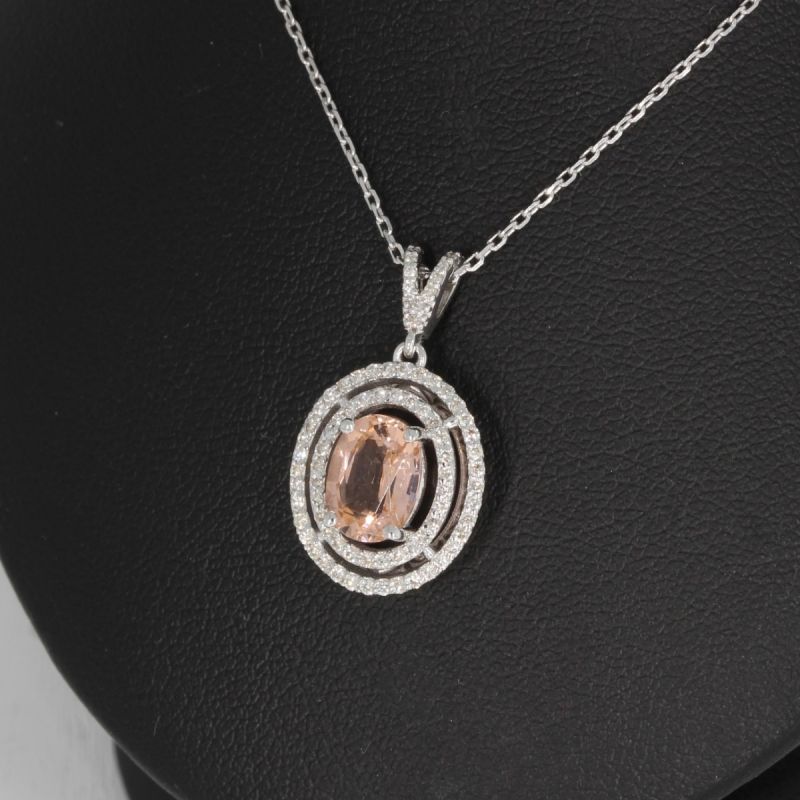 Wert 2590 € Brillant Morganit Anhänger & Kette in 585er 14 K Weißgold - 89280