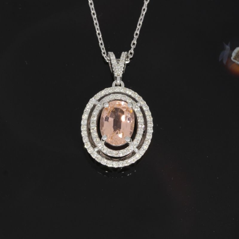 Wert 2590 € Brillant Morganit Anhänger & Kette in 585er 14 K Weißgold - 89280