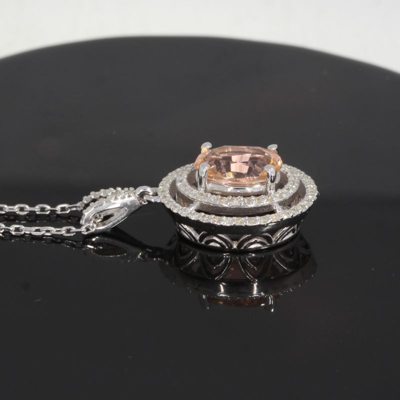 Wert 2590 € Brillant Morganit Anhänger & Kette in 585er 14 K Weißgold - 89280