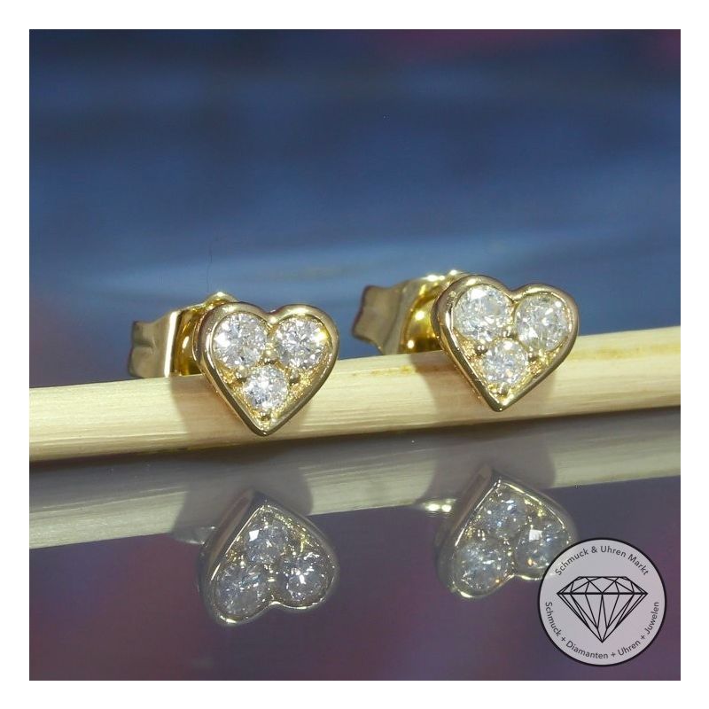 Wert 690 € Brillant Herz Ohrringe (0,17 carat) in 585er 14 K Gelbgold - H1543