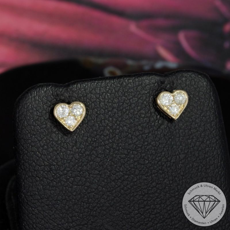 Wert 690 € Brillant Herz Ohrringe (0,17 carat) in 585er 14 K Gelbgold - H1543